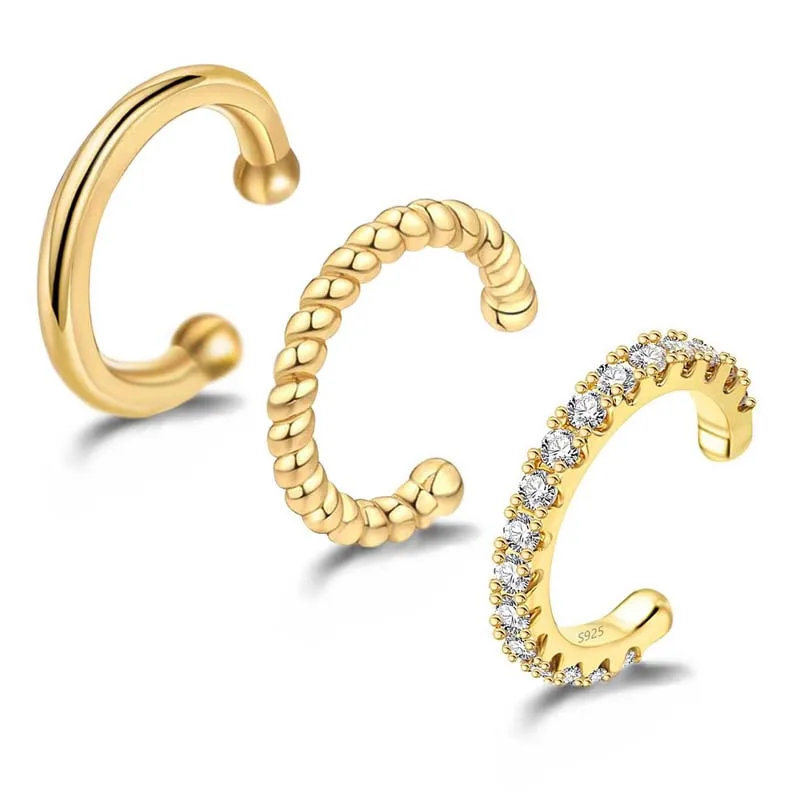 3Pcs/Set Fashion Gold Color Crystal Clip Earrings for