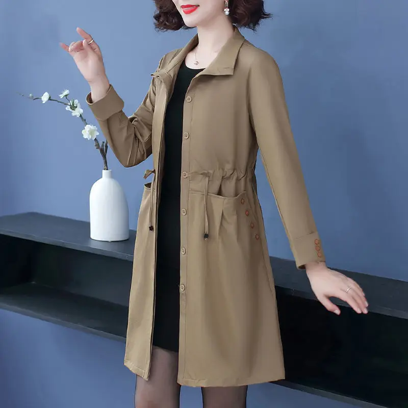

Cardigan Coat Female Spring Coat Temperament Solid Style Middle and Old Age Women Fashionable Windbreaker Medium Jacket Female