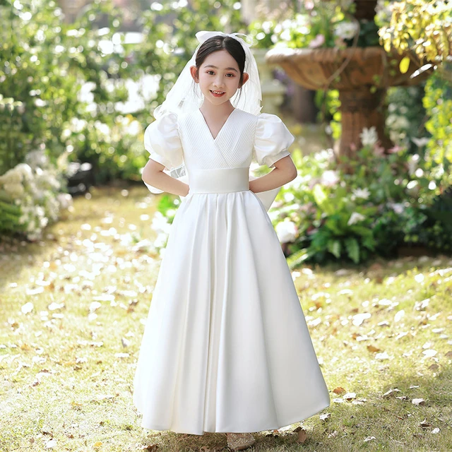 Robe blanche de Cérémonie pour petite fille 100-160cm