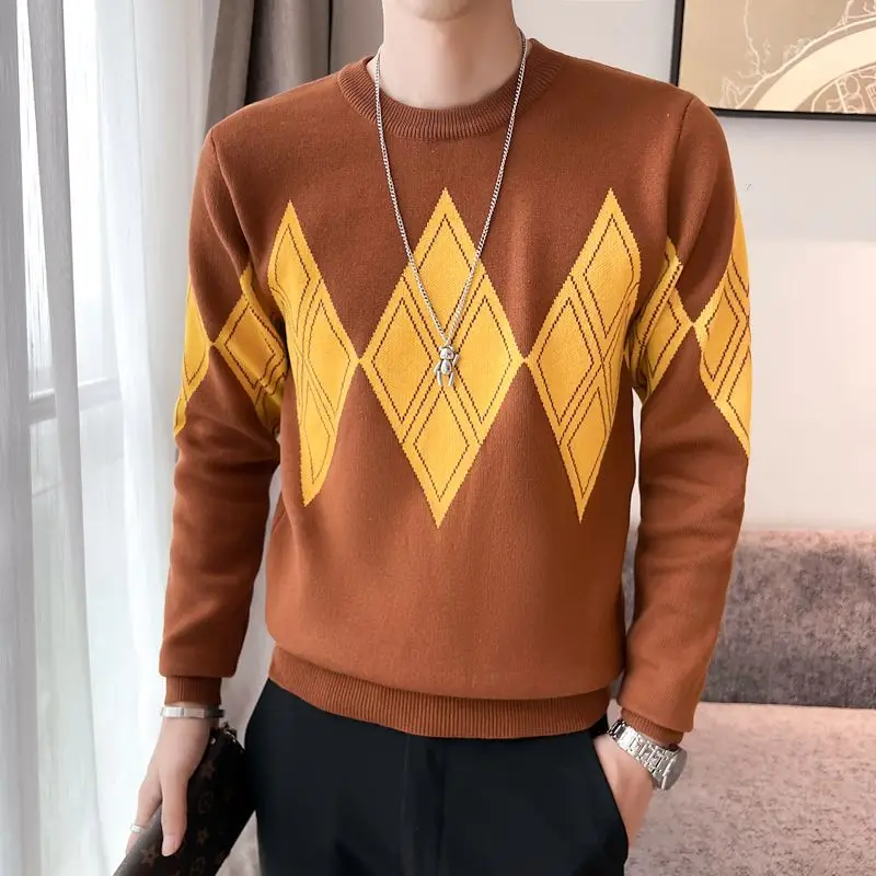 

Knitted Sweaters for Men Pullovers Argyle Man Clothes Christmas Crewneck Round Collar Baggy Overfit 90s Vintage Elegant Warm A S