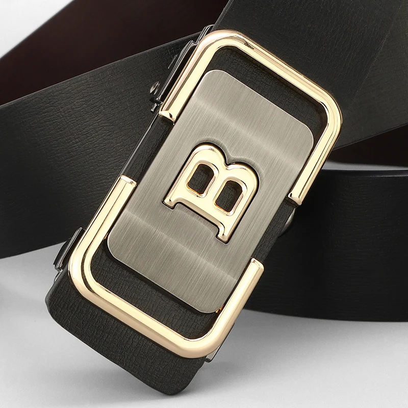 

Fashion letter B Automatic Buckle toothless no holes belts men luxury famous brand 3.4cm genuine leather casual ceinture homme