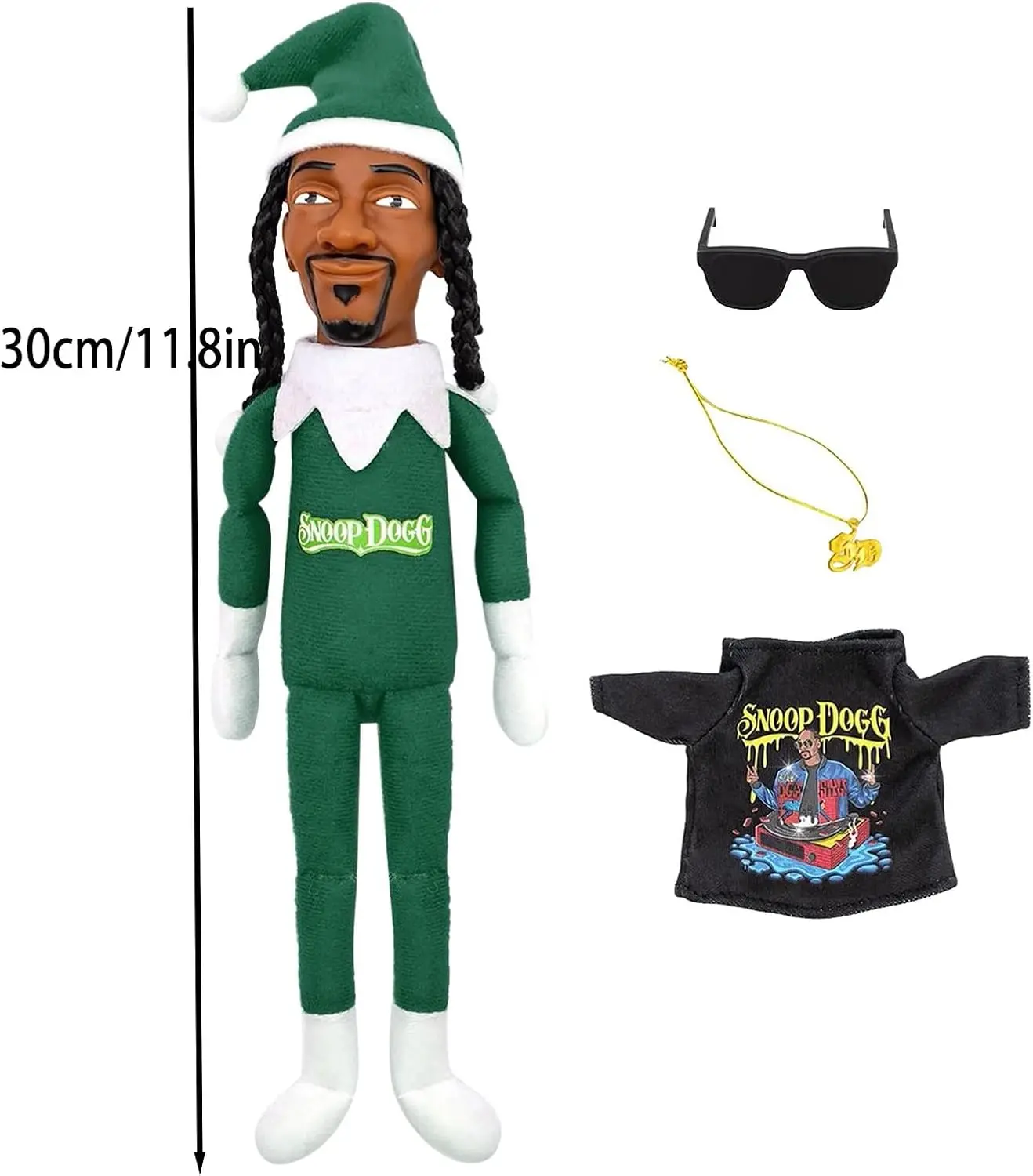 Snoop Stoop Plush, Snoop Shelf,Elf Doll,12" Figurine Elf, Plush,Elf Toy, Tshirt, Sunglasses, Gold Chain, Bonus Big Gift Box
