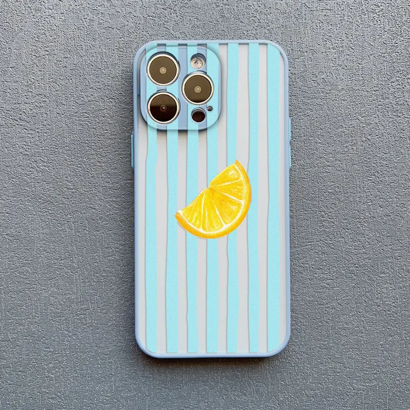 Retro Lemon Pink Blue Striped Shockproof Phone Case Cover