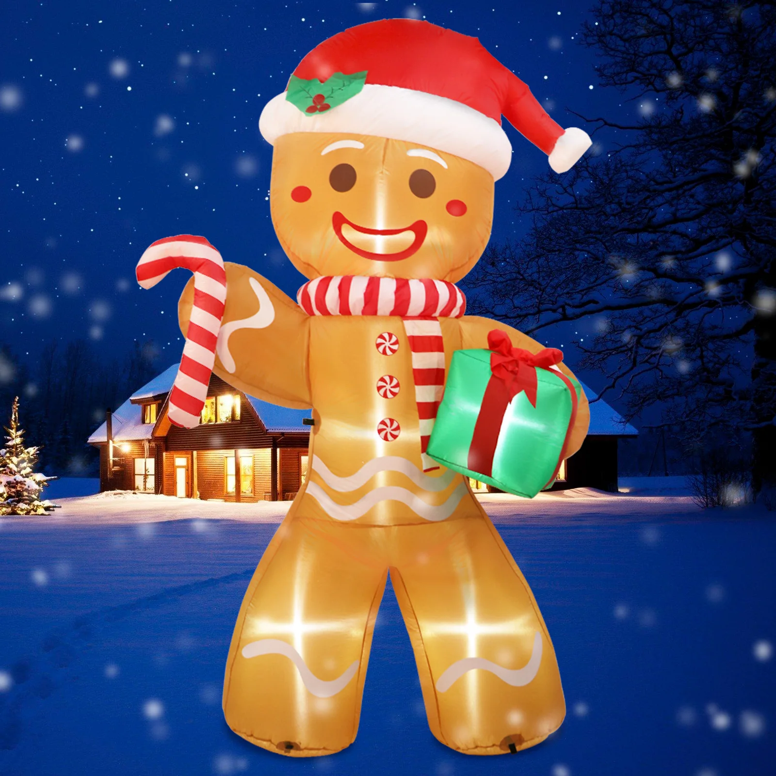 

OurWarm 8ft Christmas Inflatable Gingerbread Man Blow Up Yard Decorations with Build-in LEDs for Xmas Lawn Yard Decoration