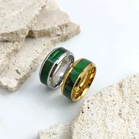 Stylish and charming stainless steel gold-plated men's ring, simple green enamel women's ring, wedding party jewelry 1