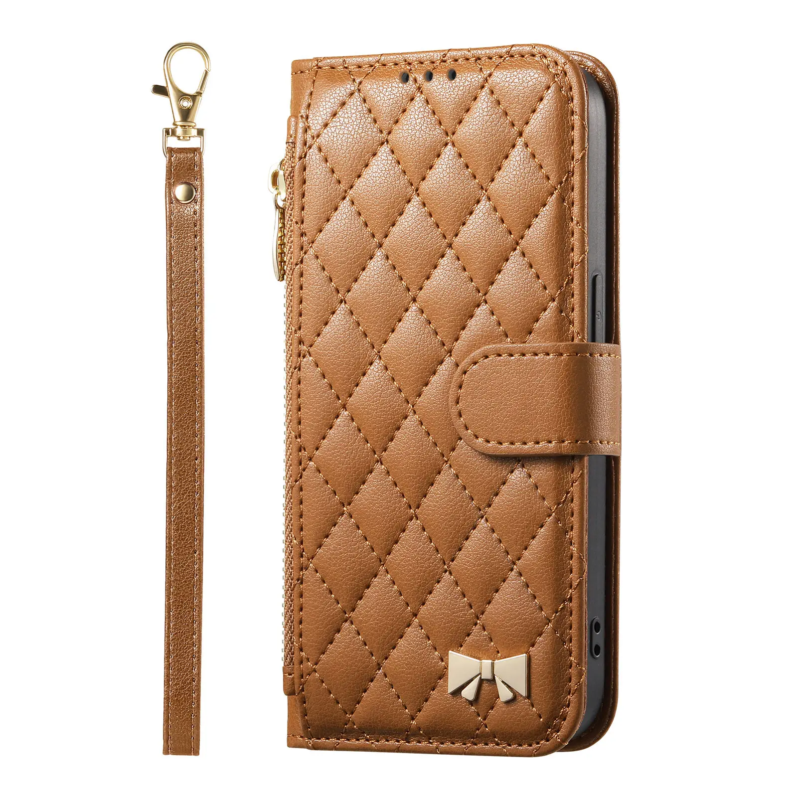 PU Leather Crossbody Flip Wallet Phone Case with Wrist Strap Cover