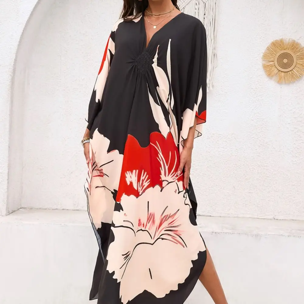 Fashion V Neck Summer Sunscreen Smock Long Loose Beachwear Shirt Vacation Bathing Suit Swimsuit Cover Up Dress for Women 5