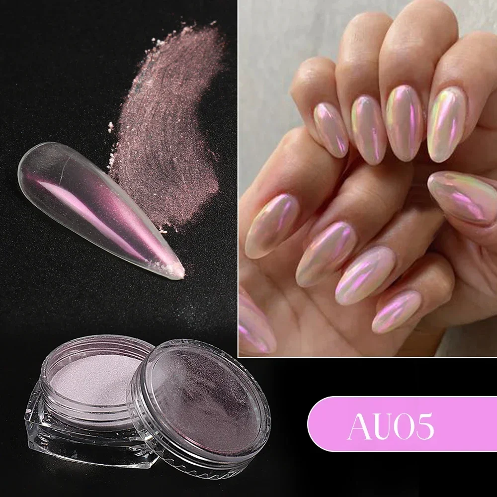 Nail Powder Pigment Decoration Colorful Aurora Chrome Pearl Shell White High Glossy Rubbing Dust Holographic Glimmer