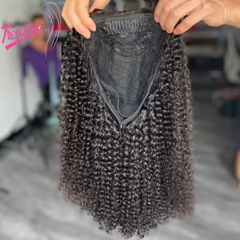 Parrucca Mezza Testa in Capelli Umani Ricci Afro di Alta Qualità, Densità 200%, Colore Naturale, 16 Pollici, Taglia Regolabile, Aspetto Naturale