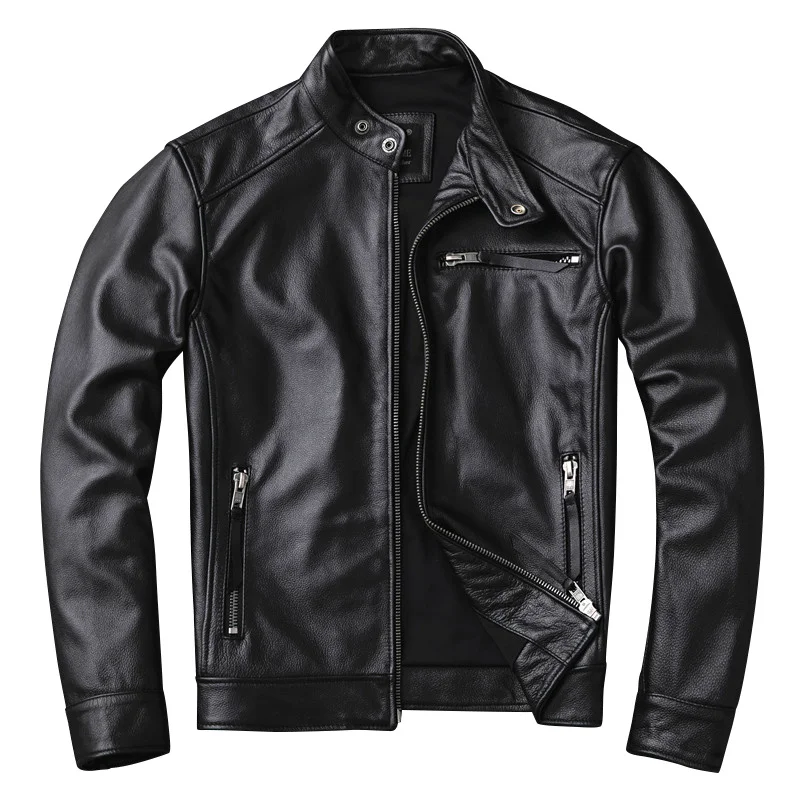 

Mens Leather Jacket Cowhide Real Genuine Men Clothes Biker Motorcycle Coat deri ceket KJ4114