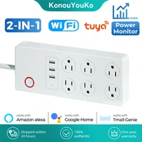 Tuya US Power Strip with Power Monitor Wifi Smart Plug Electrical Sockets USB Ports Extension Cable Works with Alexa Smart Life