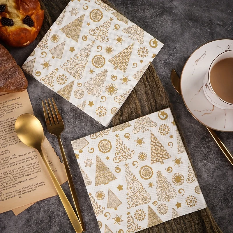 20pcs Snowflake Christmas Tree Atmosphere Napkins Disposable Napkins for Christmas Party Gatherings disposable tableware paper napkins