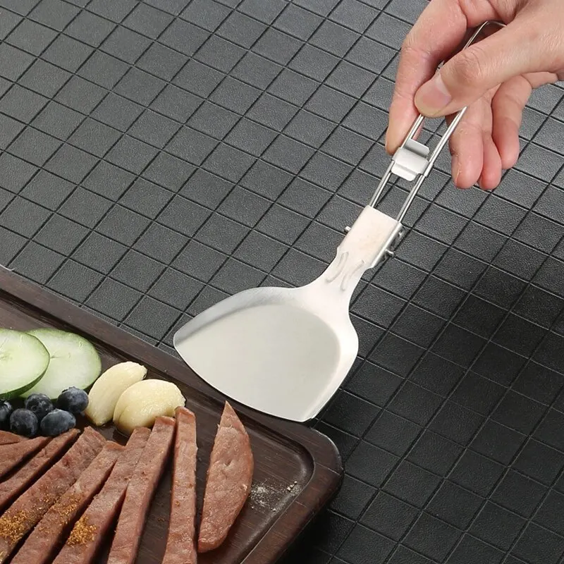 Kitchen Utensils 304 Stainless Steel Portable Kitchen Utensils Outdoor Picnic Camping Spatula Spoon Multifunctional Folding