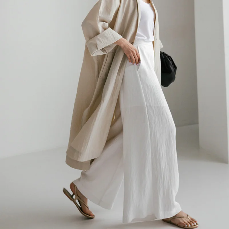 Spring Summer 2024 Chic Elegant High Waist Fashion Simplicity Retro Long Sleeve Button Solid Cotton Linen Y2K Women's Clothes