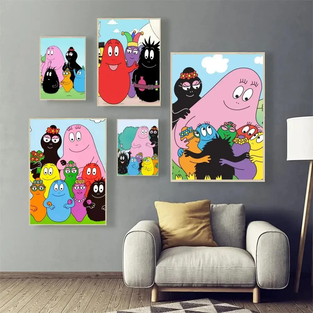 

Cartoon Barbapapa Poster Self-adhesive Art Poster Retro Kraft Paper Sticker DIY Room Bar Cafe Vintage Decorative Painting