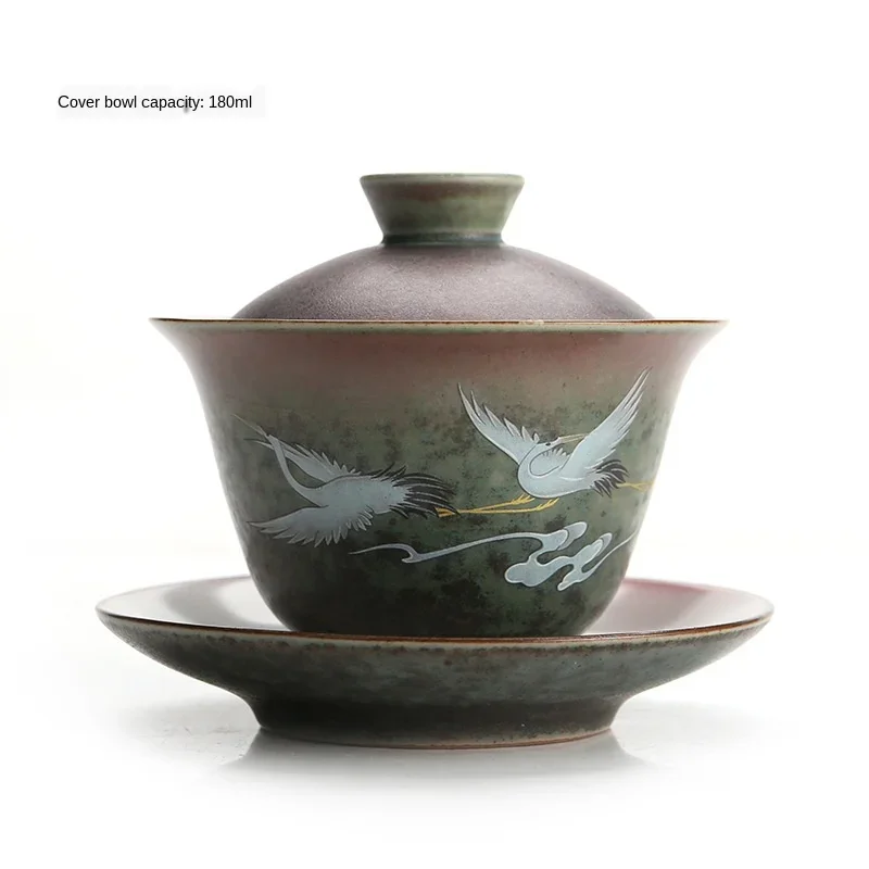 Vintage Ceramic Gai Wan Cha Large Number King Kung Fu Tea Anti-Scalding Tea Sancai Bowl A Single Home Sopera De Ceramica Gaiwan