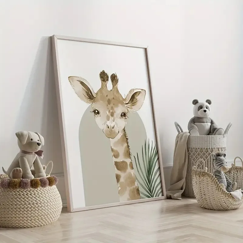 3pcs/set Customized Personalized Name Safari Canvas Print Animals Elephant Giraffe Nursery Birthday Gift Poster for Home Decor 5