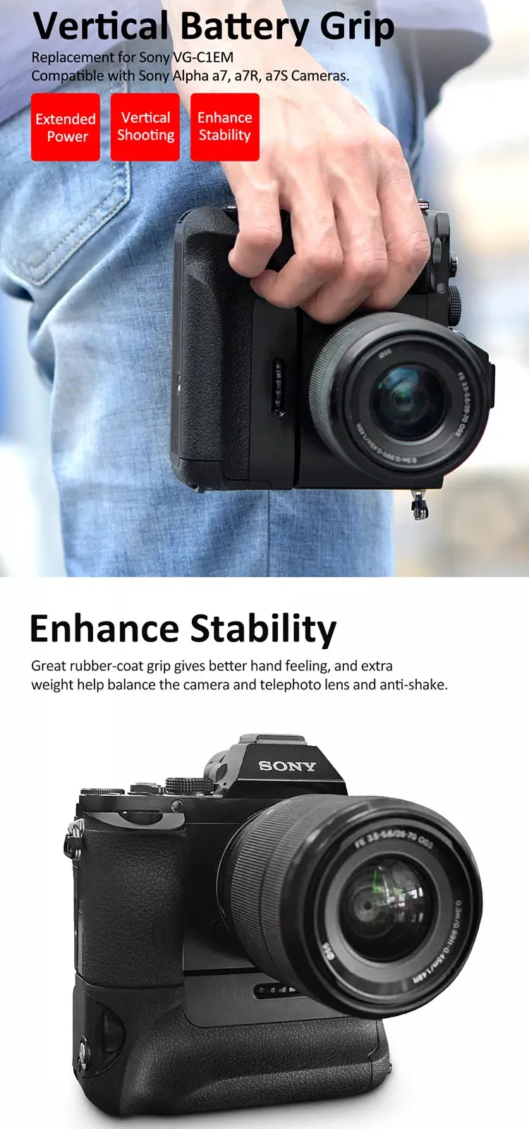 Description Picture 2 of itemA7 Battery Grip VG-C1EM Vertical Grip for Iconic Brand A7 Alpha 7 ILCE-7 Vertical Battery Grip