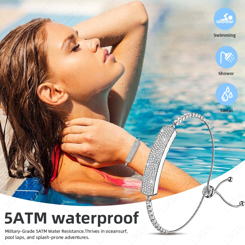 LIGE New 5ATM Waterproof Sports Fitness Women Smart Bracelet Heart Rate HRV Health Monitor Step Counting Smartwatch Ladies Band