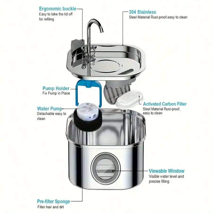 Stainless Steel Pet Water Fountain 5