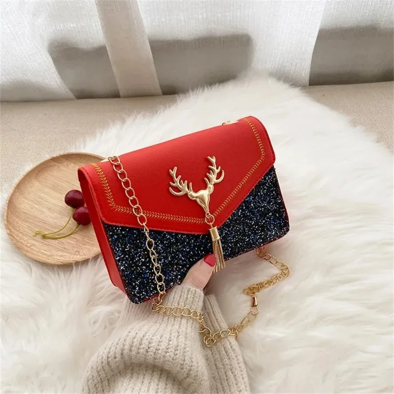 New Women Shoulder Bag Deer Head Decoration Messenger Bags PU Leather Underarm Luxury Designer Chain Lady Small Square Handbag
