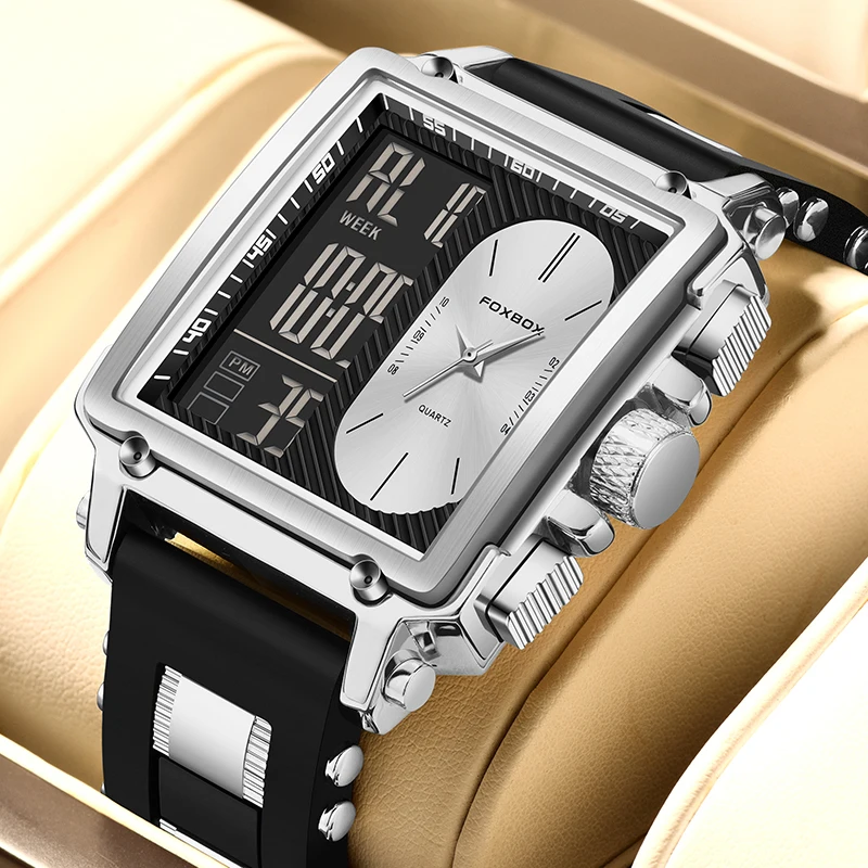 LIGE New Fashion Square Digital Watches for Men Casual Military Dual Display Watch Men Sport Waterproof Chronograph Montre Homme