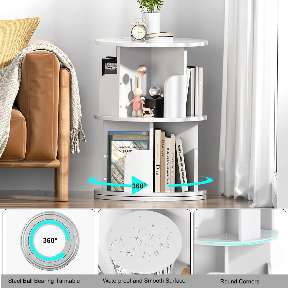 Book Shelf 360 Degree Display Stand Stable Bookcase Storage Cabinet Large Round Rotating Removable