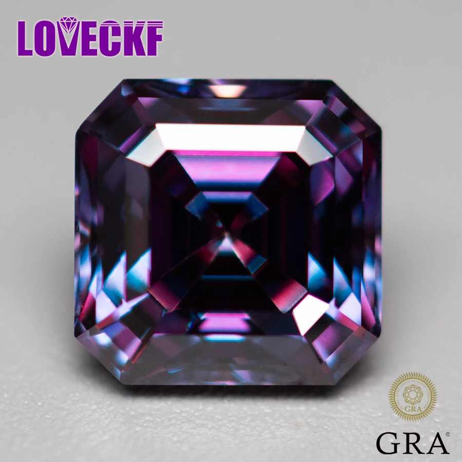 

NEW Royal Purple Asscher Cut Moissanite Stones VVS1 Passed Diamond Tester with GRA Report