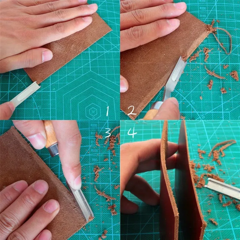 DIY Leather Craft Edge Beveler Skiving Beveling Knife Cutting Hand Craft Tool with Wood Handle Skiving Beveling Knife