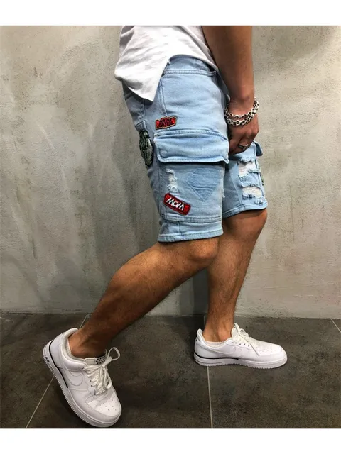 Men's Custom Thin Short Skinny Denim Cotton Shorts Street Wear Hip