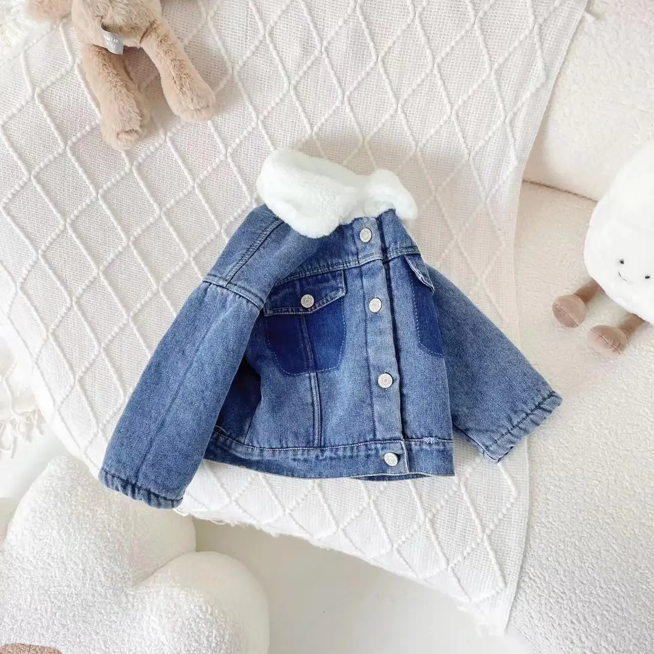 

Kids Girls Winter Jacket 2023 Ins Plus Velvet Thick Warm Denim Hairy Collar Toddler Girls Coat Children Girls Outerwears