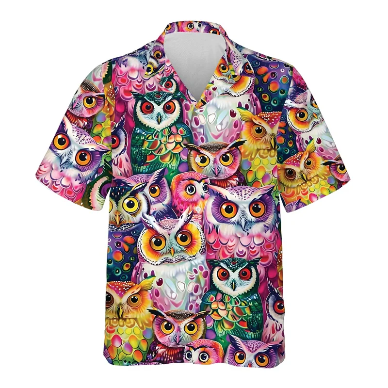 thumbnail image 1 of Camisa hawaiana con estampado 3D de búho misterioso para hombre, blusa con estampado de animales salvajes, camisetas Aloha unisex de verano, camisetas con solapa y mangas cortas, 1 of 5