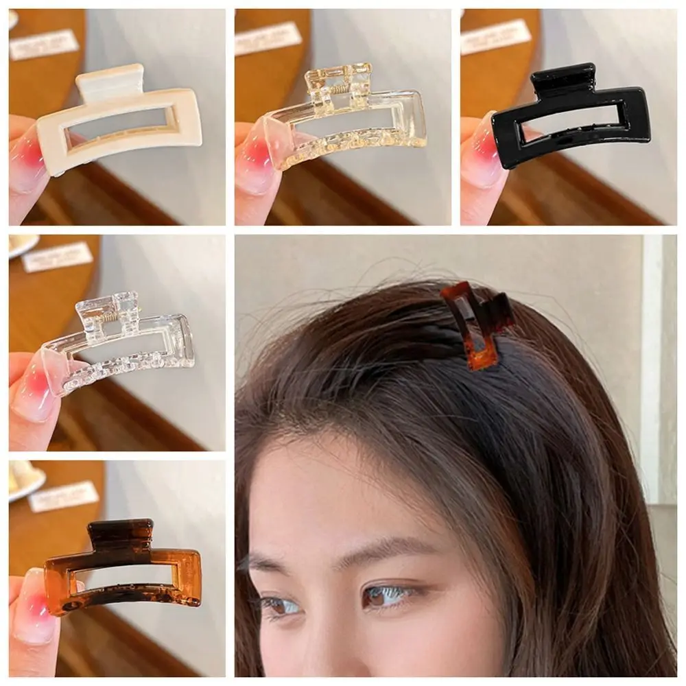 Sweet Plastic Transparent Shark Clip Small Rectangle Mini Hair Claw Headwaer Side Clip Hollow Hair Clip Daily