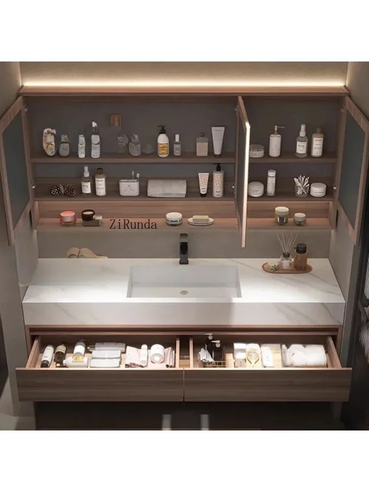 Rock Panel Bathroom Cabinet Modern Hotel Vanity with Sink Mirror Cabinet Simple Bathroom Furniture