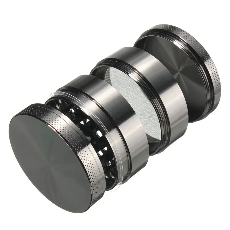 Herb Grinder Tobacco Grinder Gun-Black Zinc Alloy 4 Layer 40/63mm Spice Crusher Manual Rolling Tool with Pollen Catcher