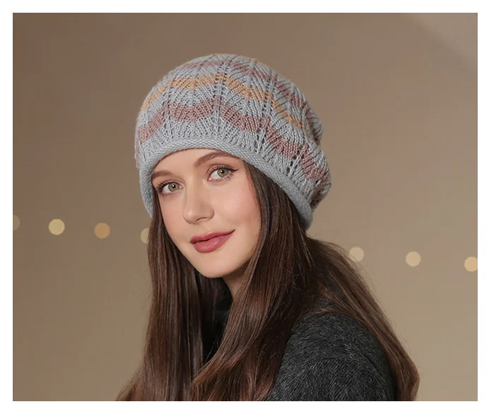 Panama Women's Winter Warmth Pile Thickened Wool Knitted Pullover Hat Big Headband Cold Protection Cap H159_voghion.com