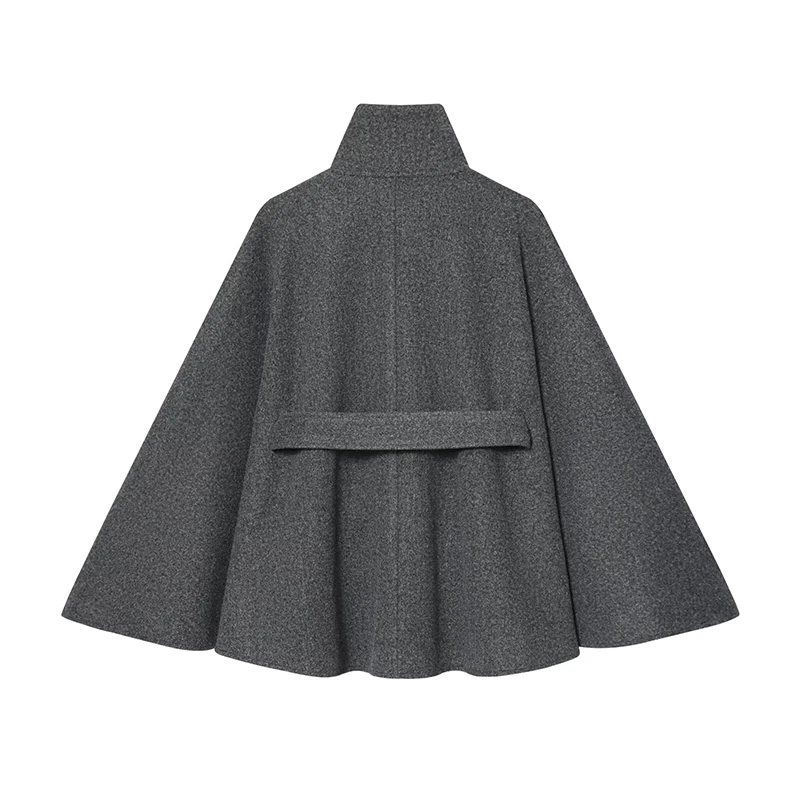 Women's Poncho Coats Vintage High Neck Cape Style Jacket Coat Long Sleeve With Belt Female Autumn Winter New Cloak Outerwear ﻿ ﻿