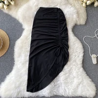 Sexy Draped Irregular Lace up Drawstring Folds Midi Skirt High Split Dress Women Clothes Office Lady Wrap Buttock Elegant Solid - Image 3