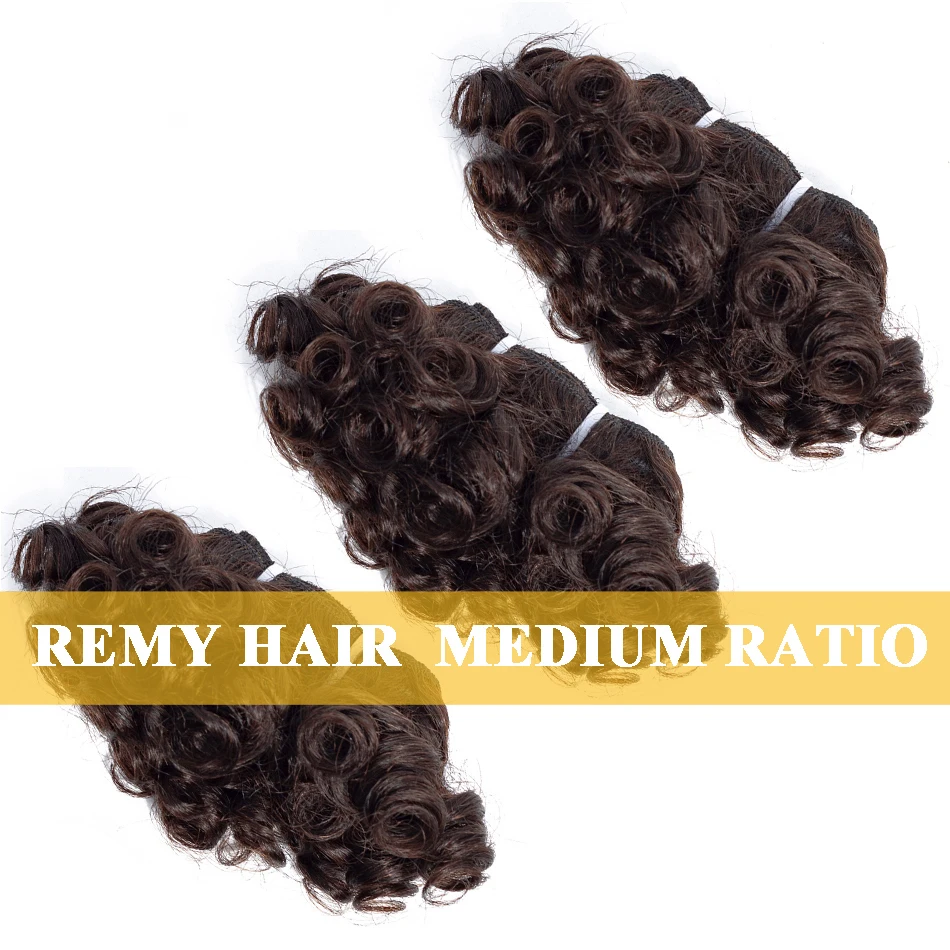 Bouncy Curly Hair Weave Bundles 9A Brazilian Short Curly Hair Natural Color Human Extensions 3 Pcs Remy Bundles