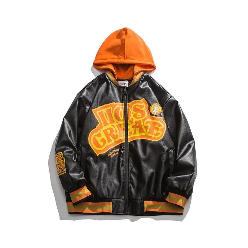 2022 Hiphop Leather Varsity Bomber Cyber Y2k Jacket Female Spring