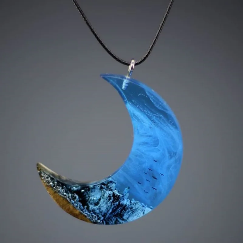 

Серебристые ювелирные изделия Ocean Elements постепенное пляж, камни, морская вода изогнутая луна ожерелье унисекс ночной клуб DJ ювелирные изделия ожерелье