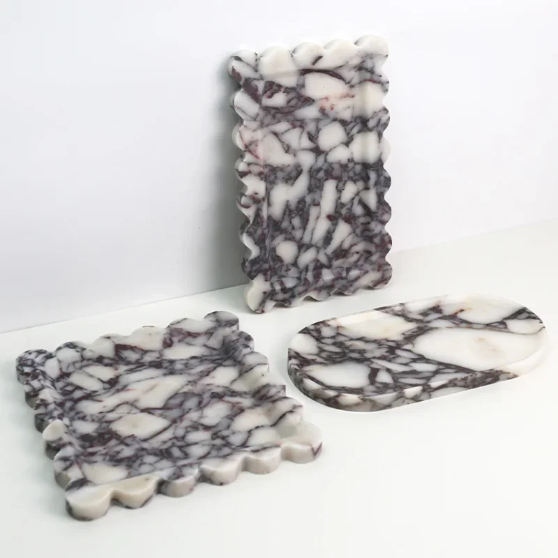 Modern Luxury Calacatta Violet Marble Tray Creative Home Hotel Desktop Jewelry Cosmetics Storage Fruit Tray Decoration Ornaments 2