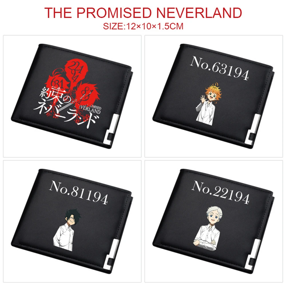 Promised Neverland Black Pu Wallet Men'S Bifold Photo Card Holder Boys Girls Teenager Leather Casual Short Purses Cartoon Gifts