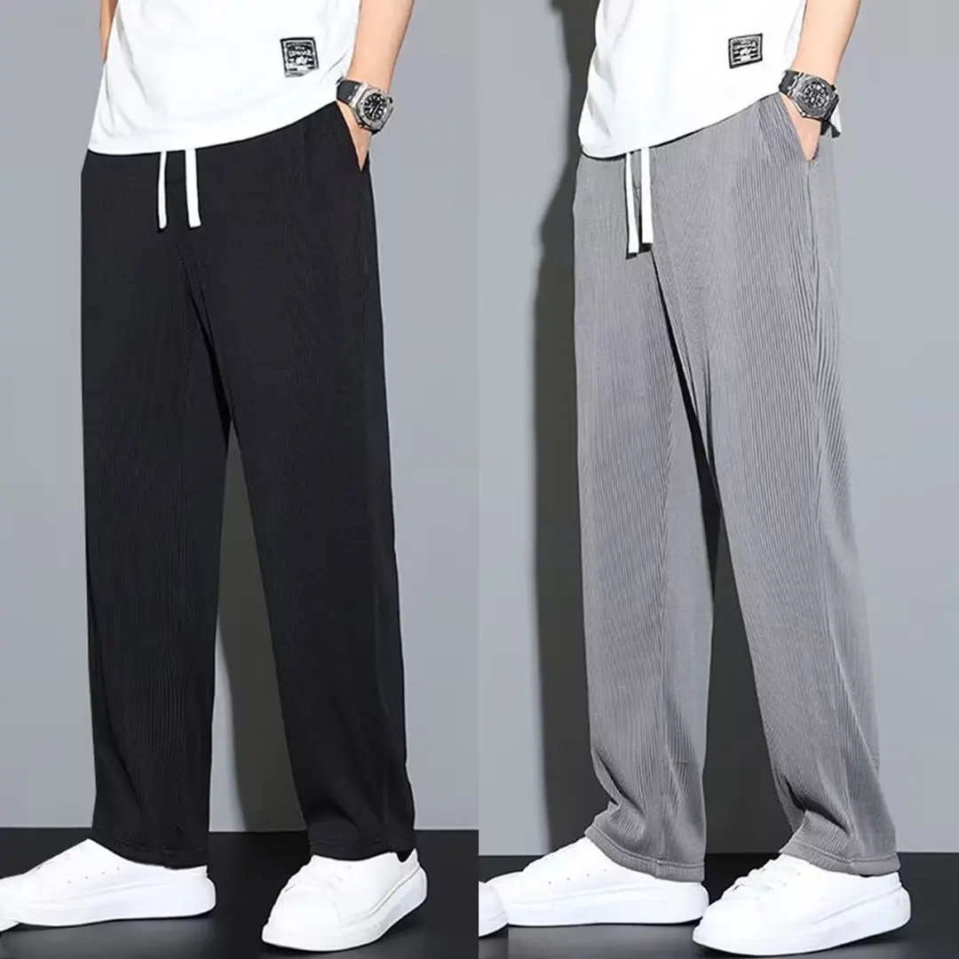 

Summer Straight Pants Men's Loose Thin Section Drape Ice Silk Pants Wide Leg Sports Pants Casual Pants Fits 100kg