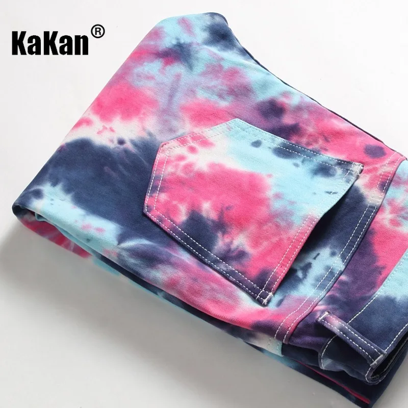 Kakan - European and American Tie Dyed Colorful Binfen Jeans for Men, Original and Personalized Elastic Long Jeans K87-F539