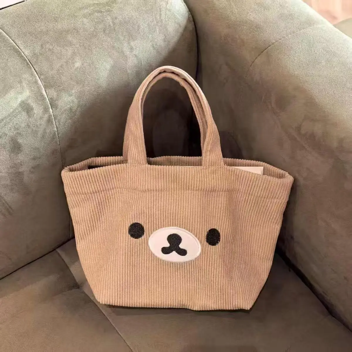 Borsa tote in velluto a coste Rilakkuma, borsa portatile estetica di grande capacità, borsa casual da pendolare per donna - immagine 5