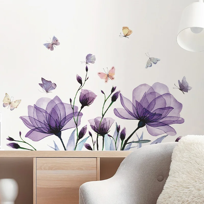 Romantic Purple Floral Butterfly Wall Stickers