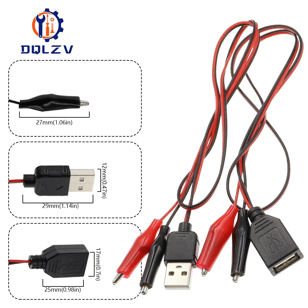 Description Picture 3 of item60CM Alligator Test Cilp To USB Male Female Connector Adapter Crocodile Test Clamp Clip Power Cable