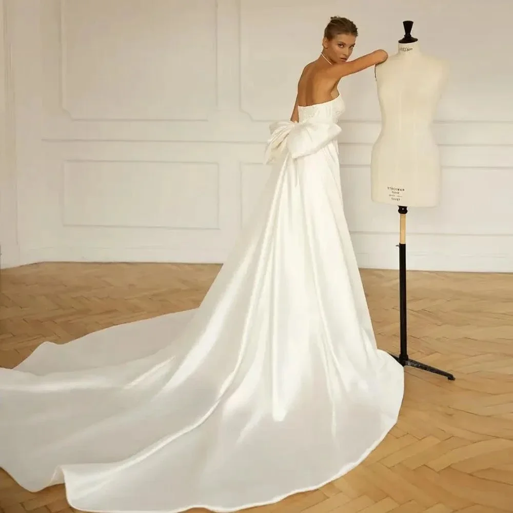 Satin Bridal Detachable Long Train Wedding Big Bow Removable Skirt for Dresses Formal Party Prom Bridal Overskirts