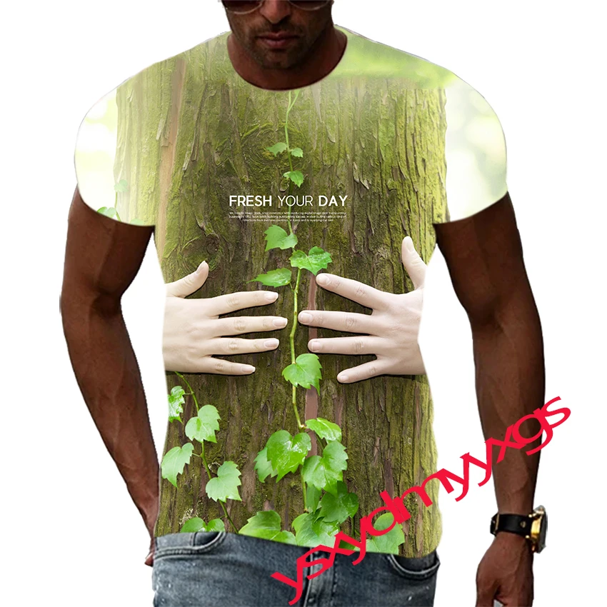 

Summer Leisure Natural Scenery Pattern Men's T-shirt Hip Hop 3D Print Personality Funny Tees Round Neck Short Sleeve Tops